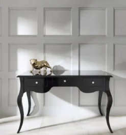 Casa Padrino Luxus Barock Sekretär mit 3 Schubladen Hochglanz Schwarz 130 x 75 x H. 80 cm - Massivholz Schreibtisch im Barockstil - Barock Büro Möbel - Luxus Möbel im Barockstil
