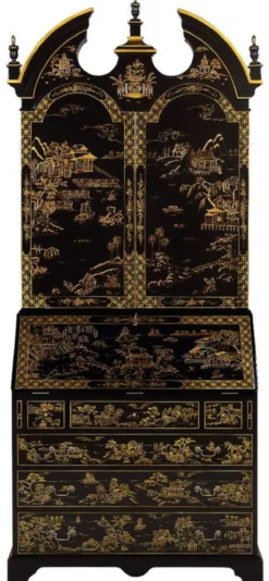 Casa Padrino Luxus Barock Sekretär Schreibtisch Schrank im chinesischen Stil Schwarz / Gold 104 x 58 x H. 238 cm - Prunkvoller Massivholz Büroschrank - Edle Barock Büromöbel