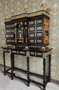 Casa Padrino Luxus Barock Sekretär Schwarz / Braun / Gold - Handgefertigter Antik Stil Massivholz Sekretär mit Türen und Schubladen - Barock Büromöbel - Barock Möbel - Edel & Prunkvoll