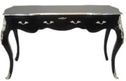 Casa Padrino Luxus Barock Sekretär Schwarz / Silber 150 cm - Schreibtisch Massivholz mit Metallapplikationen