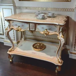 Casa Padrino Luxus Barock Servierwagen Creme / Weiß / Gold - Barockstil Hotel Möbel - Made in Italy