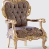Casa Padrino Luxus Barock Sessel Lila / Grau / Gold 80 x 90 x H. 123 cm - Handgefertigter Wohnzimmer Sessel mit elegantem Muster - Barock Wohnzimmer Möbel - Edel & Prunkvoll