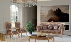 Casa Padrino Luxus Barock Sessel Lila / Grau / Gold 80 x 90 x H. 123 cm - Handgefertigter Wohnzimmer Sessel mit elegantem Muster - Barock Wohnzimmer Möbel - Edel & Prunkvoll
