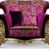 Casa Padrino Luxus Barock Sessel Lila / Gold - Barockstil Wohnzimmer Sessel mit elegantem Muster - Barock Möbel - Barock Wohnzimmer & Hotel Möbel - Luxus Qualität - Made in Italy