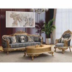 Casa Padrino Luxus Barock Sessel Blau / Weiß / Gold - Barock Wohnzimmer Möbel