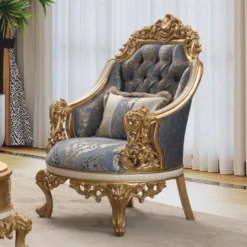 Casa Padrino Luxus Barock Sessel Blau / Weiß / Gold - Barock Wohnzimmer Möbel