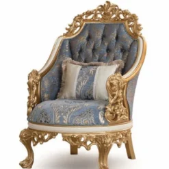 Casa Padrino Luxus Barock Sessel Blau / Weiß / Gold - Barock Wohnzimmer Möbel