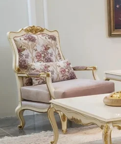 Casa Padrino Luxus Barock Sessel Rosa / Weiß / Gold 80 x 72 x H. 112 cm - Edler Wohnzimmer Sessel mit Blumenmuster und dekorativem Kissen - Barock Wohnzimmer Möbel
