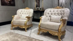 Casa Padrino Luxus Barock Sessel Gold mit Muster - Prunkvoller Wohnzimmer Sessel