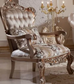 Casa Padrino Luxus Barock Sessel Grau / Kupfer / Silber - Handgefertigter Barockstil Wohnzimmer Sessel mit elegantem Muster - Barock Wohnzimmer Möbel - Edel & Prunkvoll