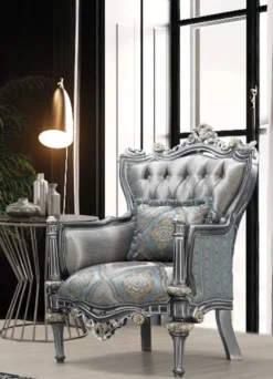 Casa Padrino Luxus Barock Sessel Silber / Türkis / Gold 83 x 80 x H. 120 cm - Prunkvoller Massivholz Wohnzimmer Sessel mit elegantem Muster und dekorativem Kissen - Barock Wohnzimmer Möbel