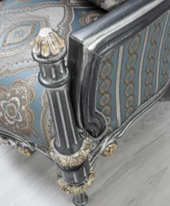 Casa Padrino Luxus Barock Sessel Silber / Türkis / Gold 83 x 80 x H. 120 cm - Prunkvoller Massivholz Wohnzimmer Sessel mit elegantem Muster und dekorativem Kissen - Barock Wohnzimmer Möbel