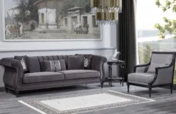 Casa Padrino Luxus Barock Sessel Grau / Schwarz - Prunkvoller Wohnzimmer Sessel - Barockstil Wohnzimmer Möbel - Luxus Möbel im Barockstil - Barock Einrichtung - Edel & Prunkvoll