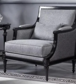 Casa Padrino Luxus Barock Sessel Grau / Schwarz - Prunkvoller Wohnzimmer Sessel - Barockstil Wohnzimmer Möbel - Luxus Möbel im Barockstil - Barock Einrichtung - Edel & Prunkvoll