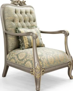 Casa Padrino Luxus Barock Sessel Grün / Gold / Grau / Gold 76 x 87 x H. 117 cm - Prunkvoller Barockstil Wohnzimmer Sessel mit elegantem Muster - Barock Möbel