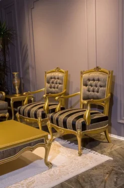 Casa Padrino Luxus Barock Sessel Grau / Schwarz / Gold 73 x 73 x H. 110 cm - Edler Massivholz Wohnzimmer Sessel im Barockstil - Barock Wohnzimmer Möbel