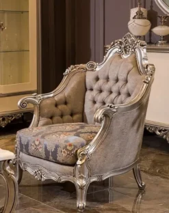 Casa Padrino Luxus Barock Sessel Grau / Blau / Silber 94 x 85 x H. 116 cm - Prunkvoller Wohnzimmer Sessel mit Blumenmuster - Barock Wohnzimmer Möbel