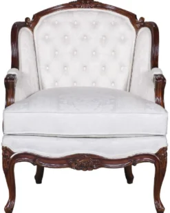 Casa Padrino Luxus Barock Sessel mit elegantem Muster Weiß / Dunkelbraun - Wohnzimmer Sessel im Barockstil - Barock Wohnzimmer Möbel - Edel & Prunkvoll