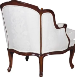 Casa Padrino Luxus Barock Sessel mit elegantem Muster Weiß / Dunkelbraun - Wohnzimmer Sessel im Barockstil - Barock Wohnzimmer Möbel - Edel & Prunkvoll