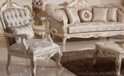 Casa Padrino Luxus Barock Sessel Grau / Silber / Weiß / Gold - Prunkvoller Wohnzimmer Sessel mit elegantem Muster - Barock Wohnzimmer Möbel