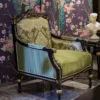 Casa Padrino Luxus Barock Sessel Grün / Schwarz / Gold 75 x 74 x H. 106 cm - Edler Massivholz Sessel mit elegantem Muster - Wohnzimmer Möbel im Barockstil