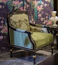 Casa Padrino Luxus Barock Sessel Grün / Schwarz / Gold 75 x 74 x H. 106 cm - Edler Massivholz Sessel mit elegantem Muster - Wohnzimmer Möbel im Barockstil