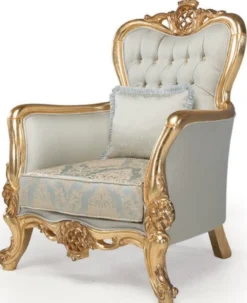 Casa Padrino Luxus Barock Sessel Hellblau / Türkis / Gold 93 x 73 x H. 120 cm - Wohnzimmer Sessel mit dekorativem Kissen - Barock Wohnzimmermöbel