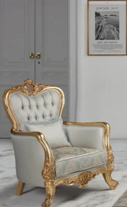 Casa Padrino Luxus Barock Sessel Hellblau / Türkis / Gold 93 x 73 x H. 120 cm - Wohnzimmer Sessel mit dekorativem Kissen - Barock Wohnzimmermöbel
