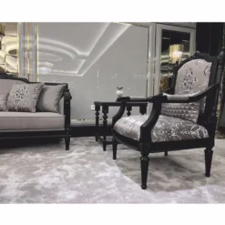 Casa Padrino Luxus Barock Sessel mit Kissen Silber / Schwarz - Barock Wohnzimmer Möbel