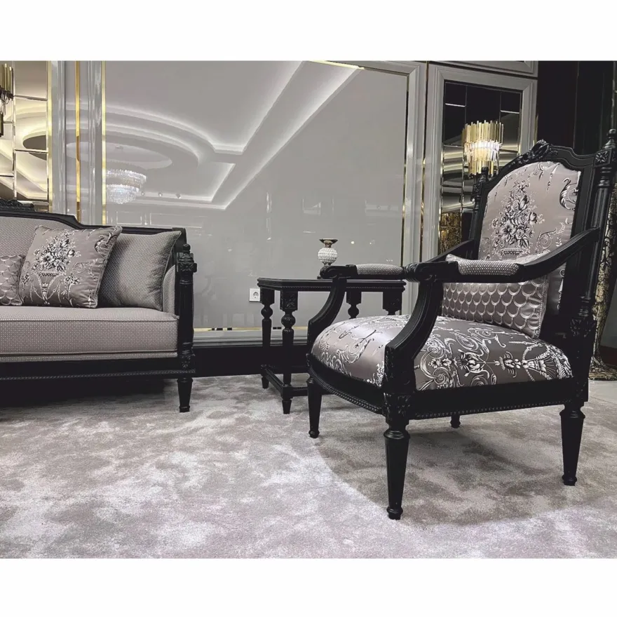 Casa Padrino Luxus Barock Sessel mit Kissen Silber / Schwarz - Barock Wohnzimmer Möbel