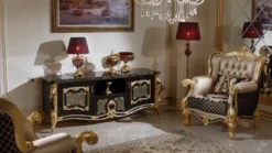 Casa Padrino Luxus Barock Sessel Gold / Schwarz / Mehrfarbig / Gold - Prunkvoller Wohnzimmer Sessel mit elegantem Muster - Barock Wohnzimmer Möbel