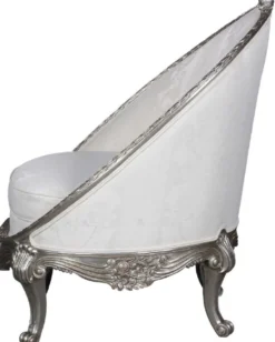 Casa Padrino Luxus Barock Sessel Weiß / Silber 80 x 87 x H. 100 cm - Edler Wohnzimmer Sessel in Eiform - Barock Wohnzimmer Möbel