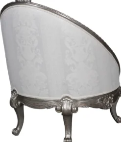 Casa Padrino Luxus Barock Sessel Weiß / Silber 80 x 87 x H. 100 cm - Edler Wohnzimmer Sessel in Eiform - Barock Wohnzimmer Möbel