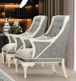 Casa Padrino Luxus Barock Sessel Grau / Beige / Weiß - Prunkvoller Wohnzimmer Sessel mit dekorativem Kissen - Barock Wohnzimmer Möbel