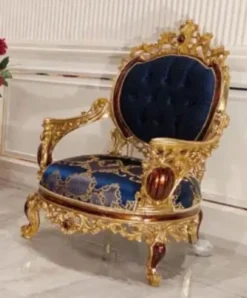 Casa Padrino Luxus Barock Sessel Blau / Gold / Braun - Prunkvoller Wohnzimmer Sessel mit elegantem Muster - Barock Wohnzimmer Möbel