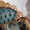 Casa Padrino Luxus Barock Sessel Blau / Beige / Braun / Gold - Prunkvoller Wohnzimmer Sessel mit elegantem Muster - Barock Wohnzimmer Möbel - Edel & Prunkvoll