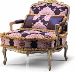 Casa Padrino Luxus Barock Sessel Lila / Grau / Gold - Made in Italy