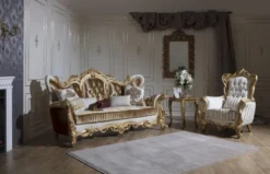 Casa Padrino Luxus Barock Sessel Weiß / Gold 100 x 80 x H. 124 cm - Wohnzimmer Sessel mit elegantem Muster und dekorativem Kissen - Barock Möbel - Edel & Prunkvoll