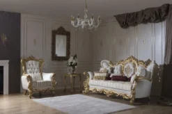 Casa Padrino Luxus Barock Sessel Weiß / Gold 100 x 80 x H. 124 cm - Wohnzimmer Sessel mit elegantem Muster und dekorativem Kissen - Barock Möbel - Edel & Prunkvoll