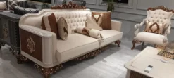 Casa Padrino Luxus Barock Sessel Beige / Grau / Braun / Gold - Handgefertigter Barockstil Wohnzimmer Sessel - Barock Wohnzimmer Möbel - Edel & Prunkvoll