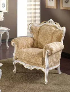 Casa Padrino Luxus Barock Sessel Beige / Weiß / Gold - Edler Wohnzimmer Sessel mit elegantem Muster - Barock Möbel - Luxus Qualität - Made in Italy