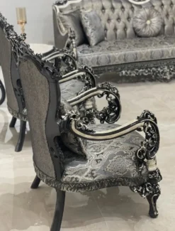 Casa Padrino Luxus Barock Sessel Silber / Weiß / Schwarz / Gold - Prunkvoller Wohnzimmer Sessel - Barockstil Wohnzimmer Möbel - Luxus Möbel im Barockstil - Barock Möbel - Barock Einrichtung