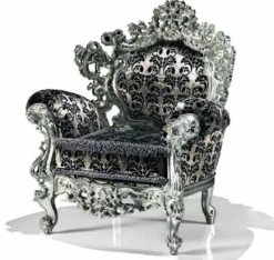 Casa Padrino Luxus Barock Sessel Silber / Schwarz / Silber - Barockstil Wohnzimmer Sessel mit elegantem Muster - Barock Möbel - Barock Wohnzimmer & Hotel Möbel - Luxus Qualität - Made in Italy