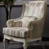 Casa Padrino Luxus Barock Sessel Gold / Weiß / Gold - Prunkvoller Wohnzimmer Sessel mit Streifen - Barockstil Wohnzimmer Möbel - Luxus Möbel im Barockstil - Barock Einrichtung - Edel & Prunkvoll