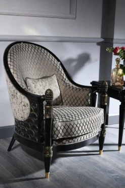 Casa Padrino Luxus Barock Sessel Silbergrau / Schwarz / Gold 80 x 91 x H. 101 cm - Barock Wohnzimmermöbel