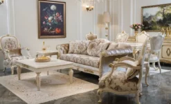 Casa Padrino Luxus Barock Sessel Creme / Weiß / Gold 73 x 60 x H. 111 cm - Prunkvoller Wohnzimmer Sessel mit Blumenmuster und dekorativem Kissen - Barock Wohnzimmer Möbel