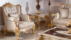Casa Padrino Luxus Barock Sessel Silber / Braun / Gold 112 cm