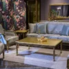 Casa Padrino Luxus Barock Sessel Hellblau / Gold 68 x 72 x H. 103 cm - Wohnzimmer Sessel mit elegantem Muster - Barock Wohnzimmer Möbel