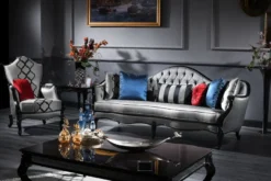 Casa Padrino Luxus Barock Sessel Silber / Grau / Schwarz 79 x 75 x H. 115 cm - Barockstil Wohnzimmer Sessel - Barock Möbel