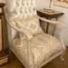 Casa Padrino Luxus Barock Sessel Silber / Mehrfarbig / Creme / Gold - Prunkvoller Wohnzimmer Sessel mit elegantem Muster - Luxus Wohnzimmer Möbel im Barockstil - Barock Möbel - Edel & Prunkvoll